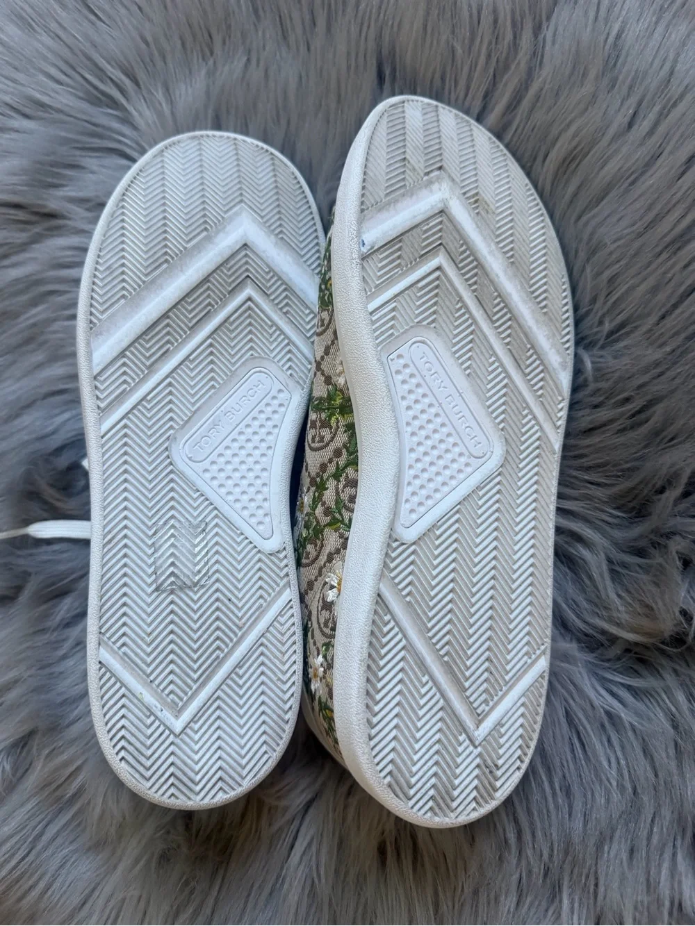 Tory Burch Tan Logo Floral Lace-Up Sneakers Howell Jacquard Print 10.5